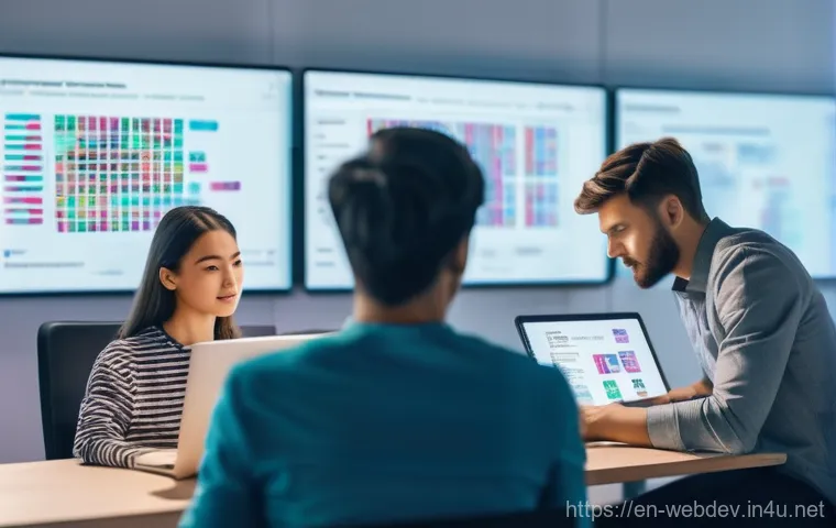 웹개발자 취업 준비 블로그 - **Prompt: The Future of Frontend Development**
    "A diverse group of developers, including a male ...