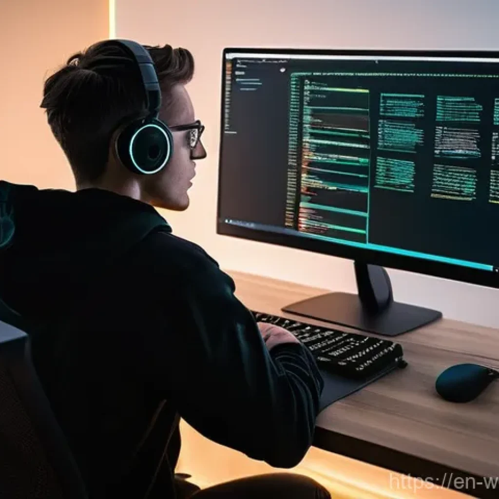 웹개발자 효율적인 개발 도구 - **Prompt:** "A focused software developer, mid-20s, gender-neutral, wearing a smart casual outfit li...