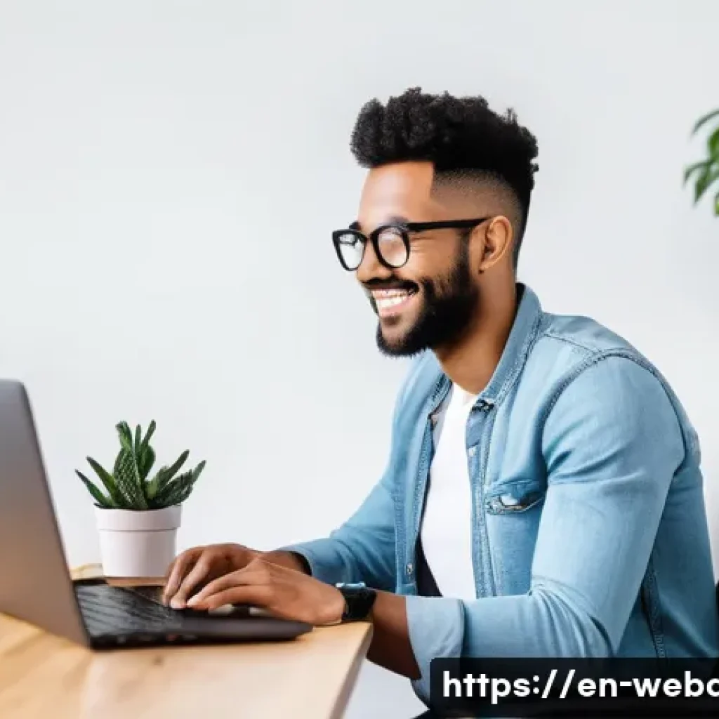 웹개발자 취업 정보 사이트 - **Prompt:** A young, diverse web developer in a modern, brightly lit home office. They are seated co...