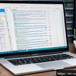 웹개발자 프론트엔드 개발 기술 - A modern frontend developer workspace showcasing a large ultra-wide monitor displaying a sleek code ...