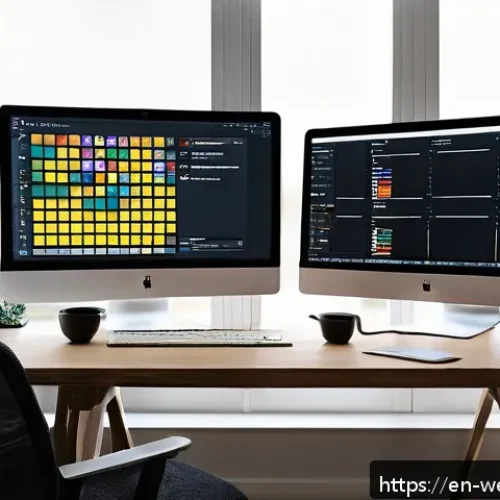 웹개발자 시간 관리 팁 - A modern home office workspace featuring a focused web developer using a large dual-monitor setup wi...